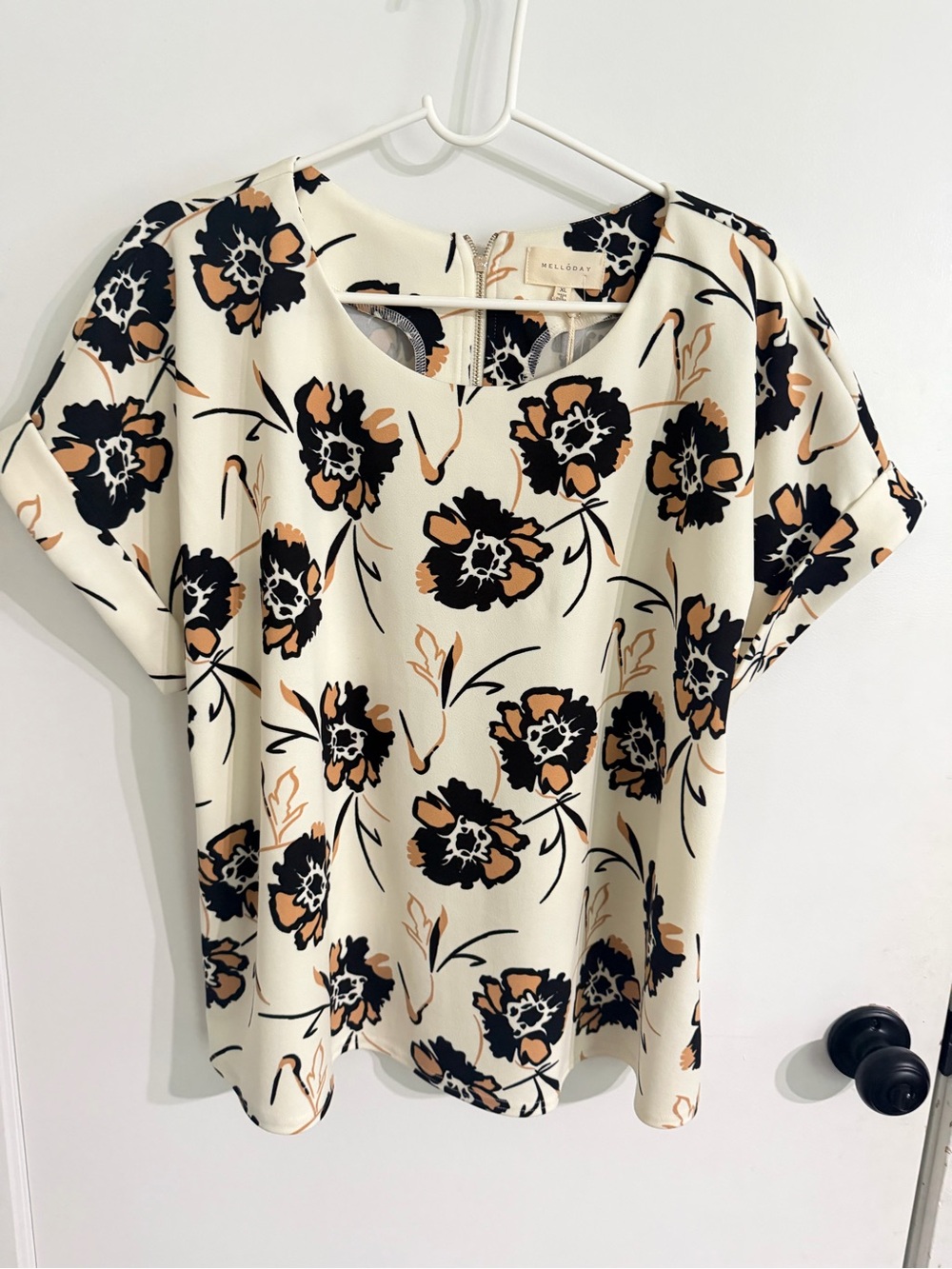 MELLODAY Cream Floral Short Sleeve Blouse | NWT | Women’s size XL